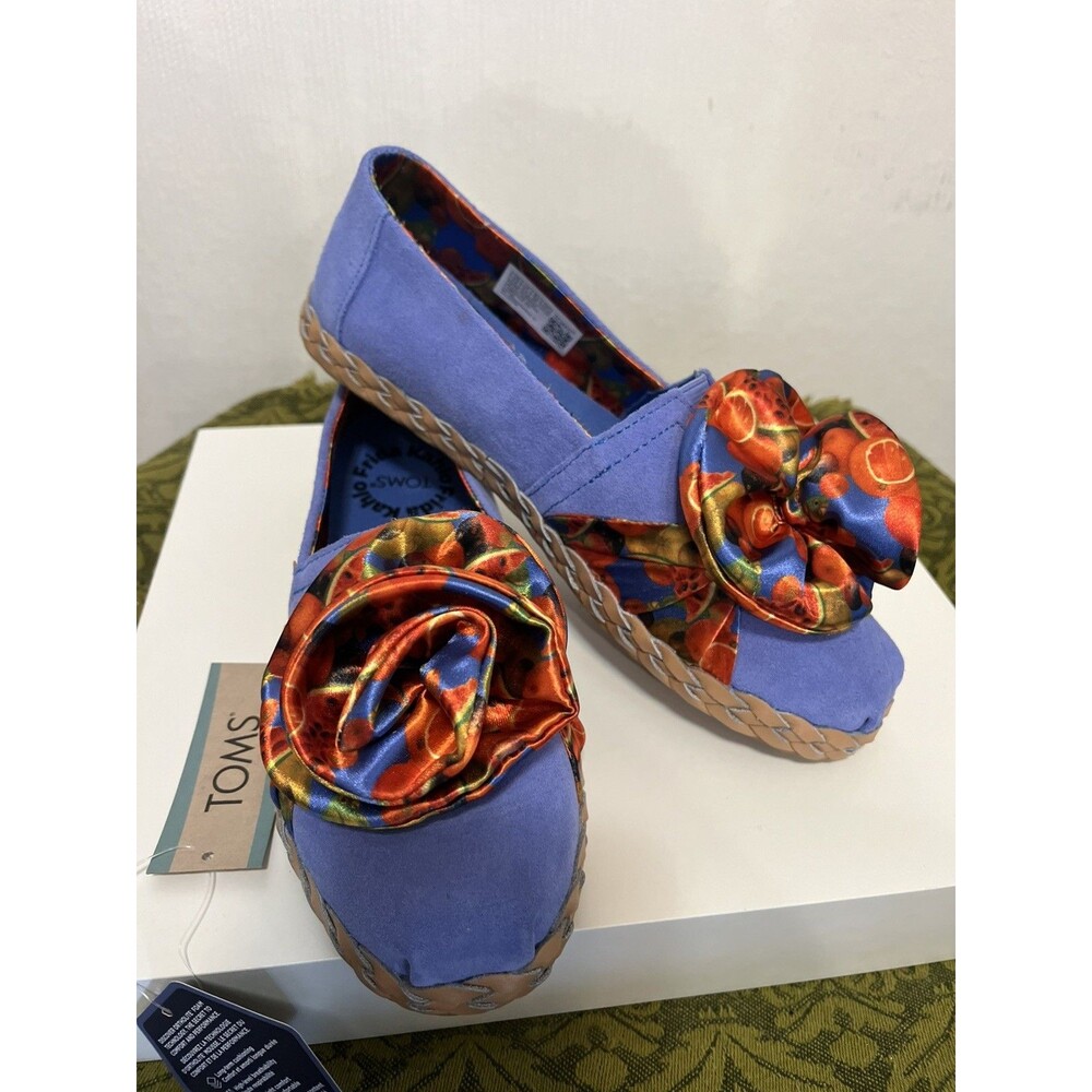 Toms Frida Kahlo Alpargata Leather Wrap Slip-On Shoes Women Rose 3D Print Sz 9.5